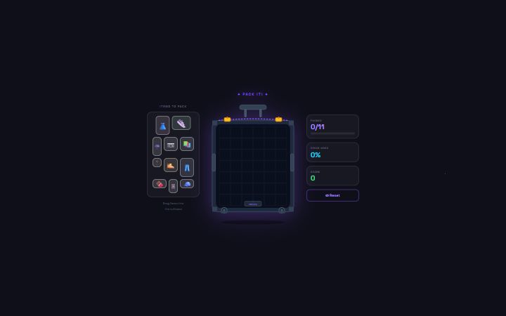 Pack It: a suitcase grid with items to fit